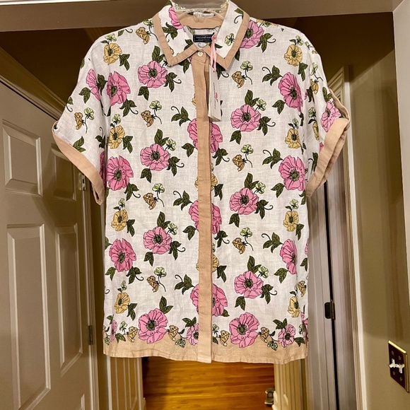 $168 NWT Vineyard Vines Floral Print Button Front Linen Shirt Top Blouse SMALL - Picture 1 of 3